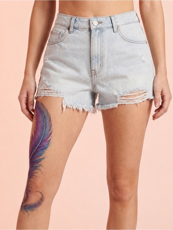 Rewash Pants - Rewash Light Blue Ripped Denim Cutoff Shorts